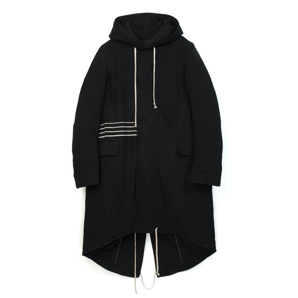 Rare DRKSHDW by Rick Owens Padded Fishtail Oversized Hooded Parka in Black Denim